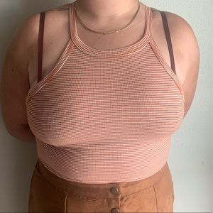 Orange Striped Halter Crop Top (XL)